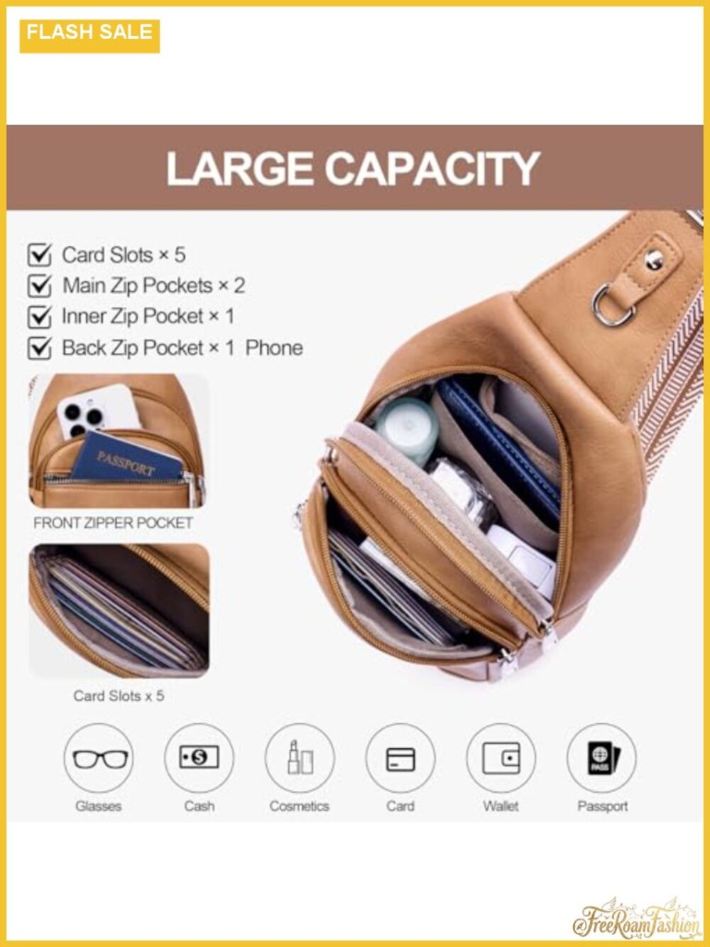 Anti Theft Crossbody Sling Bag Faux Leather RFID Chest Fanny Pack - Picture 3 of 5